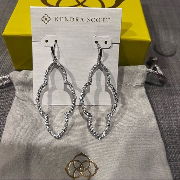Kendra Scott Abbie Silver Open Frame Earrings in White Crystal womens - Picture 3 of 5